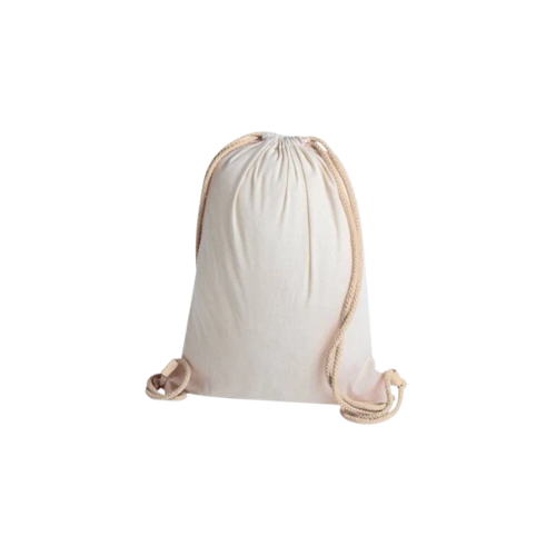 Sacca-zaino in cotone ecrù con corda doppia beige e manici ripiegati