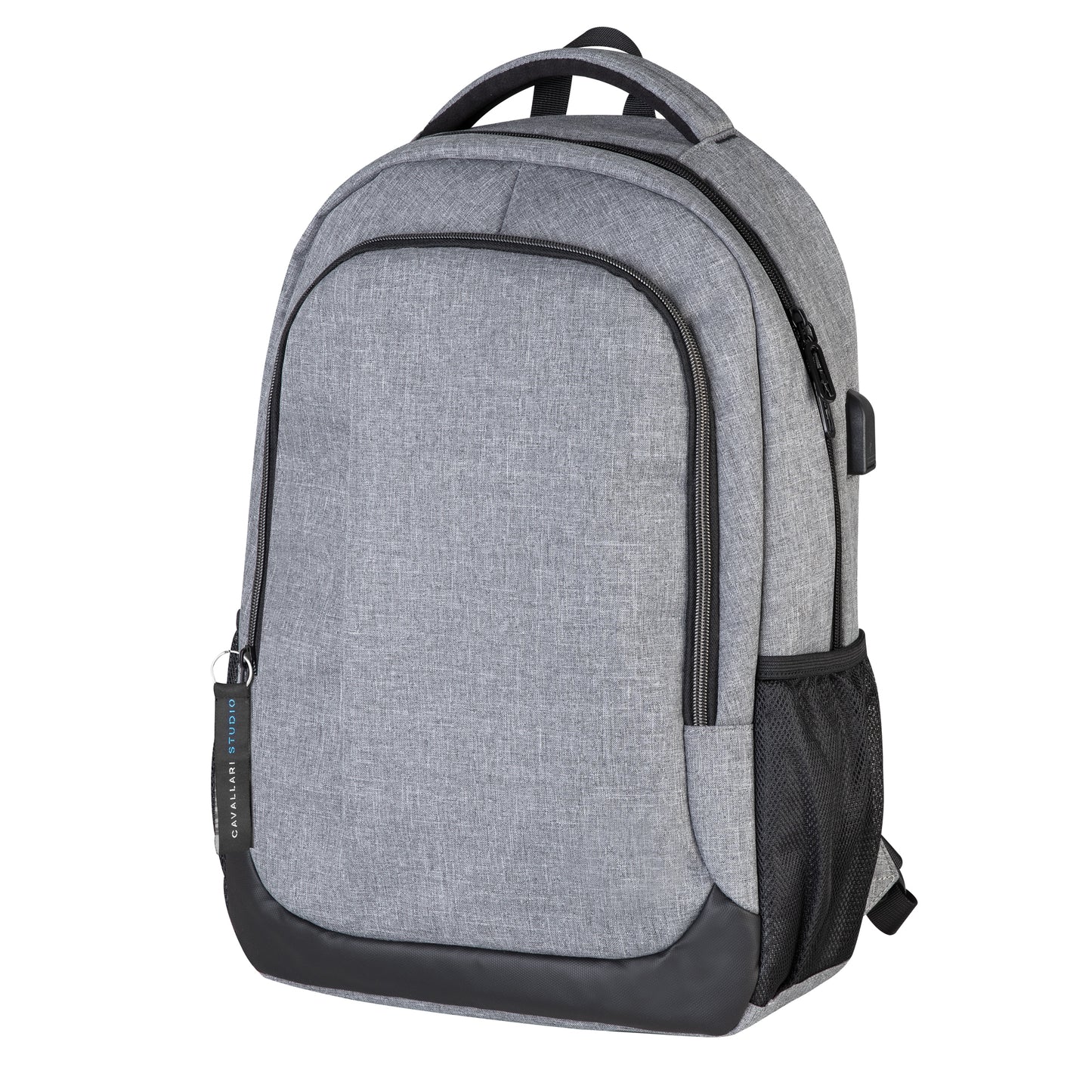 Zaino personalizzabile in poliestere 300D, tasca anteriore con zip, tasche laterali in materiale traforato