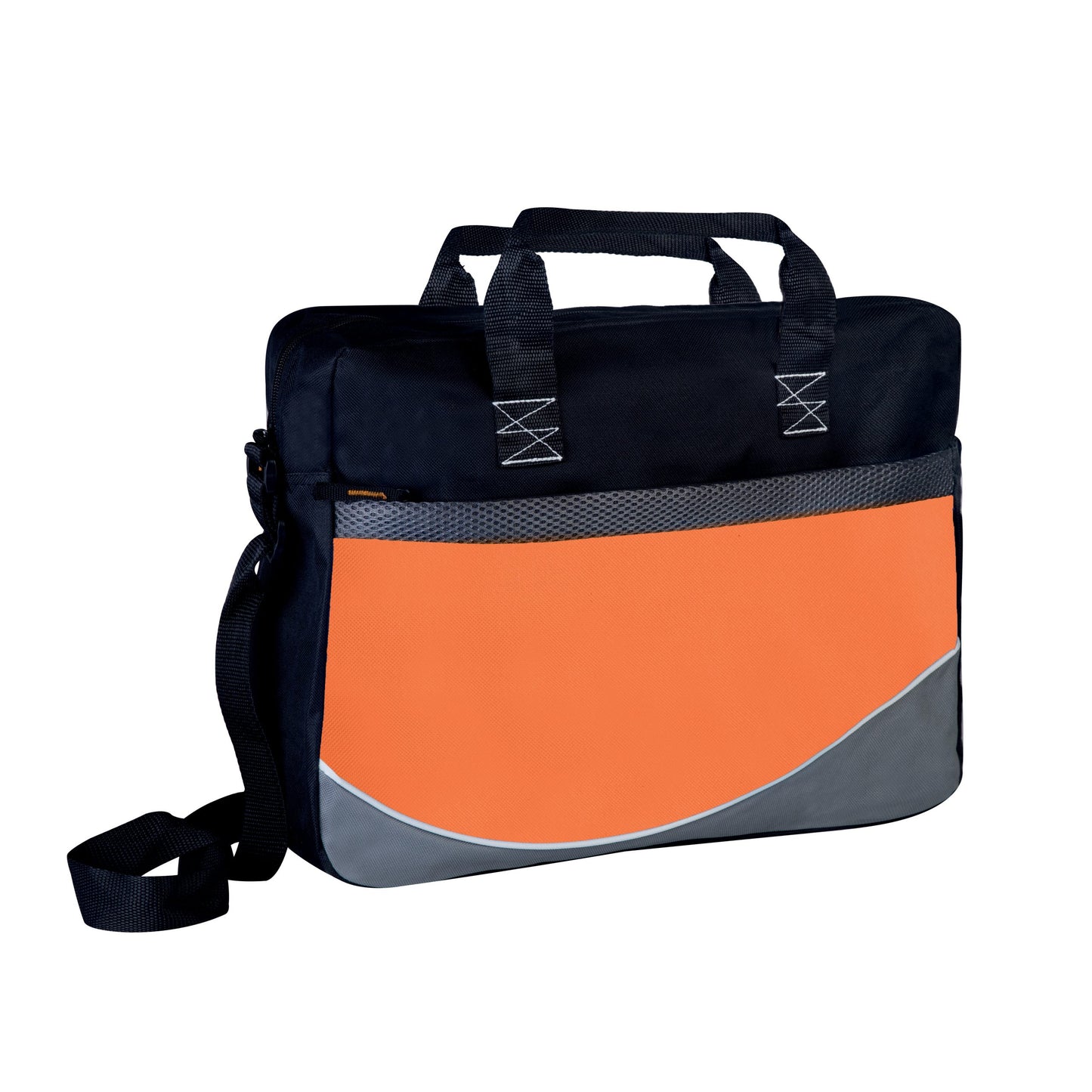 Tracolla portadocumenti personalizzata blu navy con pannello arancione e tracolla