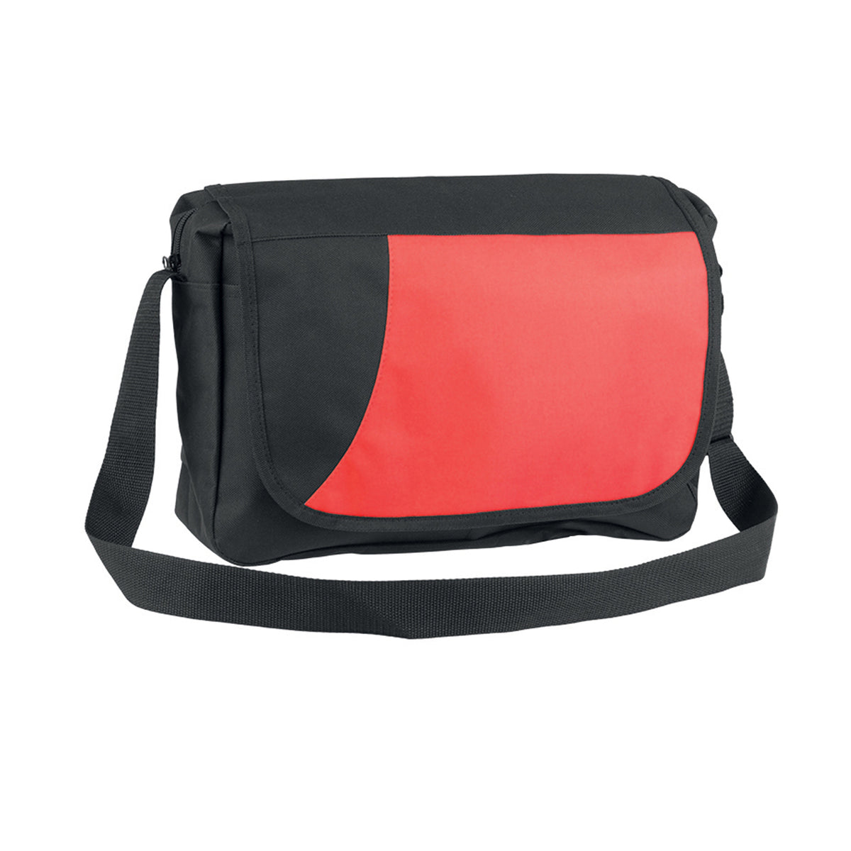 Borsa portadocumenti bicolore con patta e tracolla regolabile, nero e rosso
