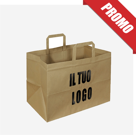 Shopper in carta kraft bianco manico piattina adatto ad ogni esigenza.