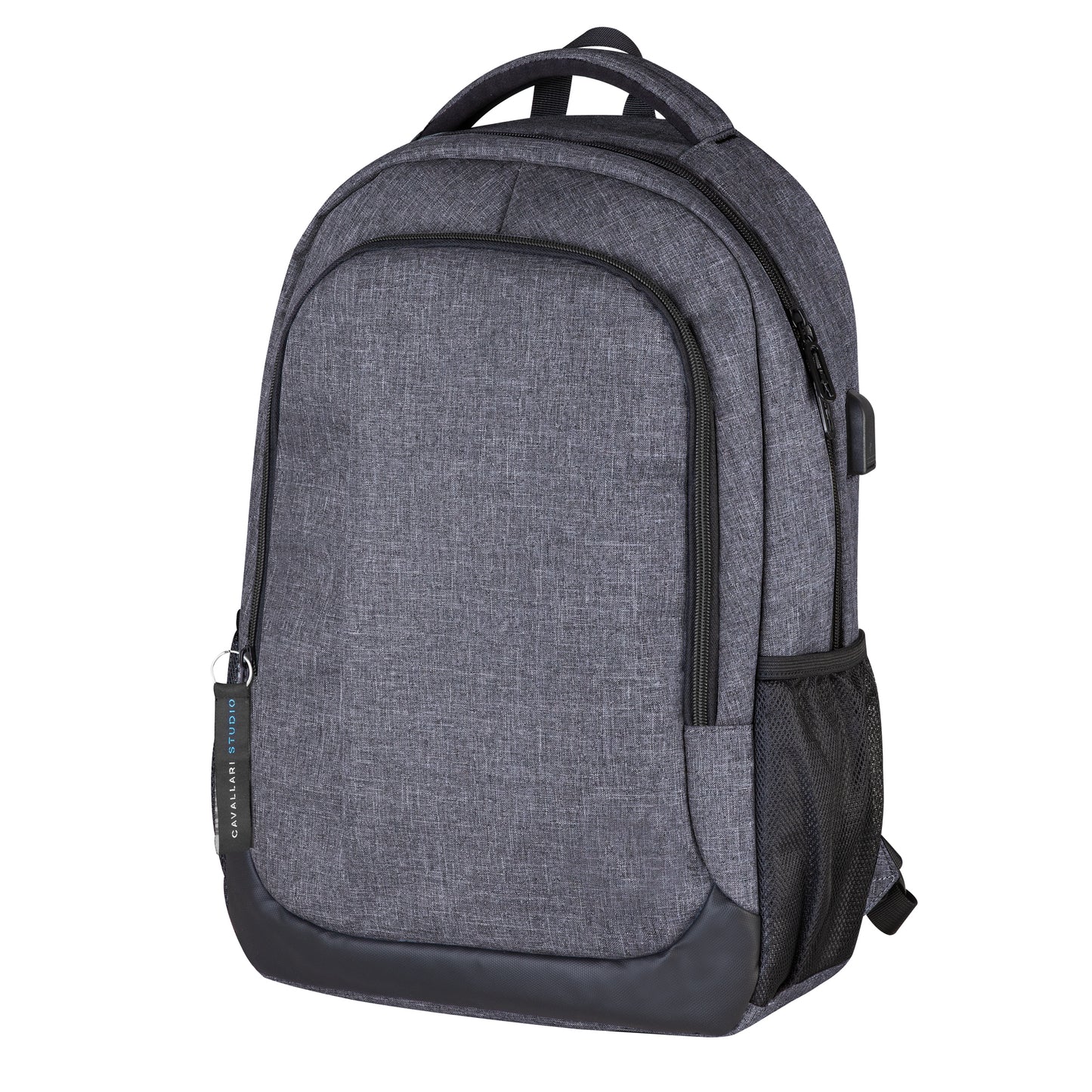 Zaino personalizzabile in poliestere 300D, tasca anteriore con zip, tasche laterali in materiale traforato