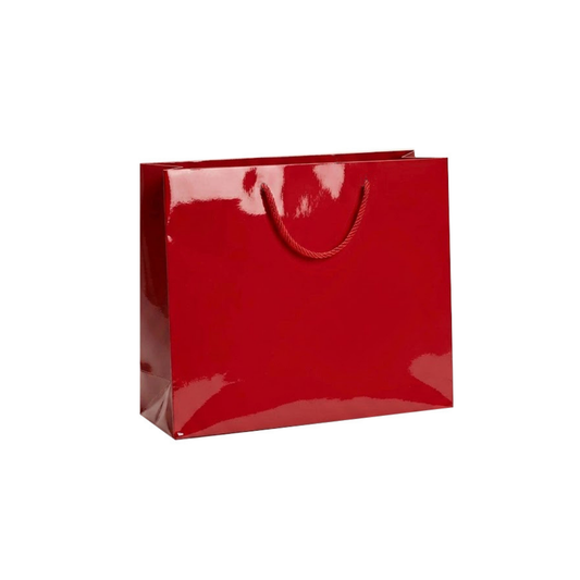 Busta regalo lucida in carta plastificata rossa con manico in cotone