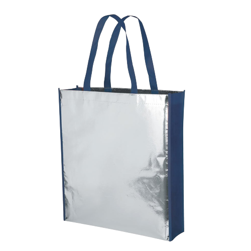 Borsa shopping in TNT laminato lucido con soffietto, manci lunghi, rifiniture cucite - Mirror